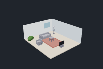 A ready-made living room with furniture and a rug
